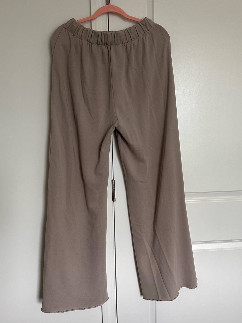 aerie Taupe Wide-Leg Elastic Waist Cotton Trousers
